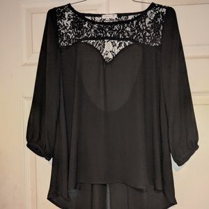Sheer Blouse with Lace Detail and Low Back